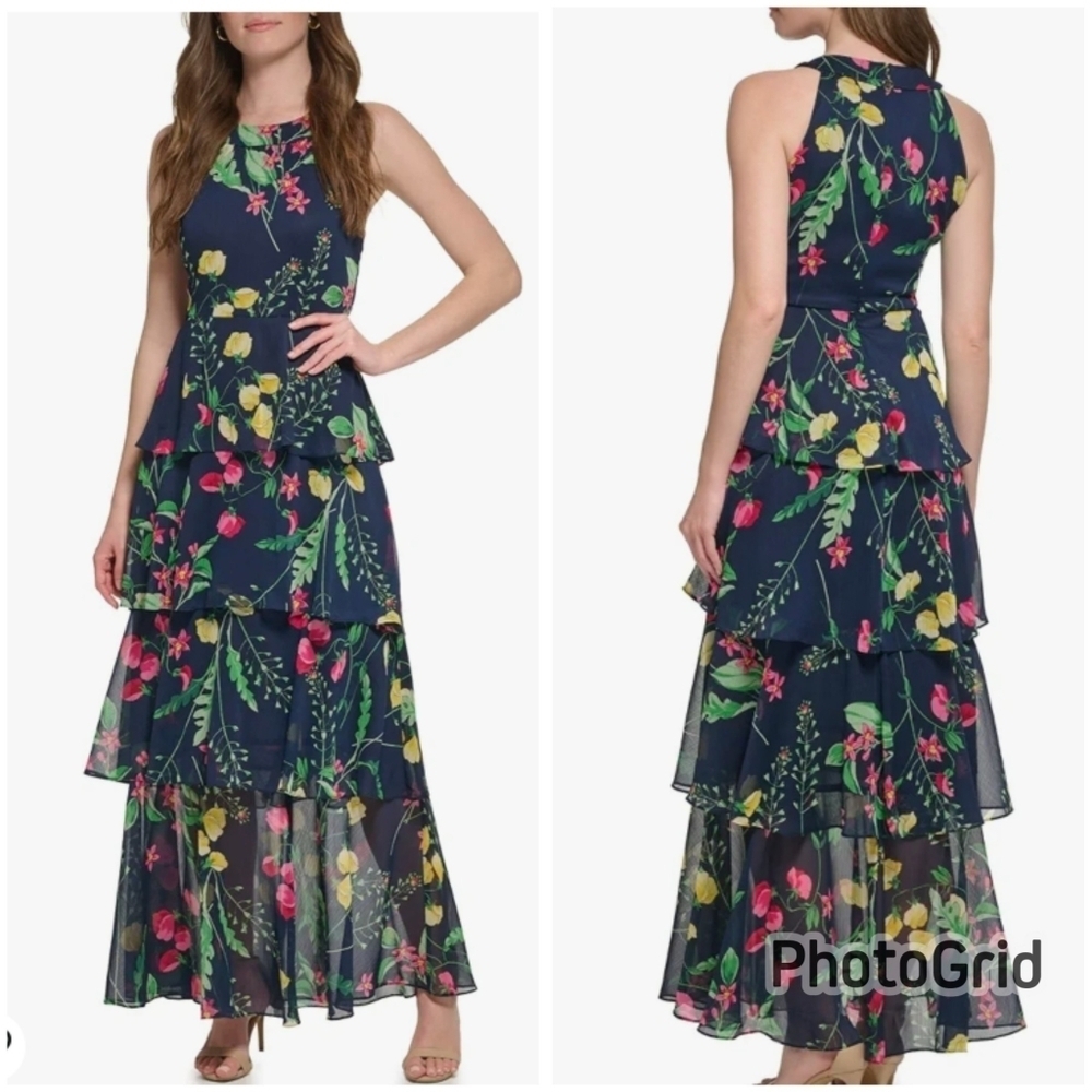 Tommy Hilfiger Navy Floral Tiered Maxi Dress